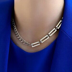 🆕️Minimalist Cuban Chain Necklace 18K White Gold Plated Stainless Steel Modern